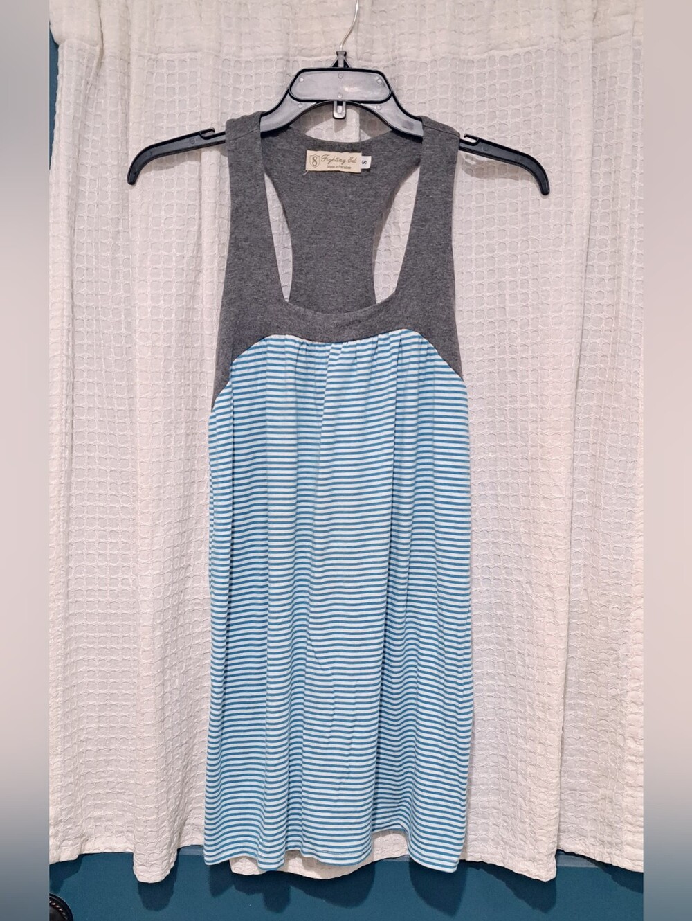 Fighting Eel Mini Tunic Dress, Heather Grey/Turquoise-White, Small